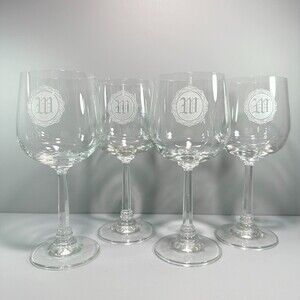 Wine 4 Monogram W Glasses Stemware Vintage Deep Etched Old English